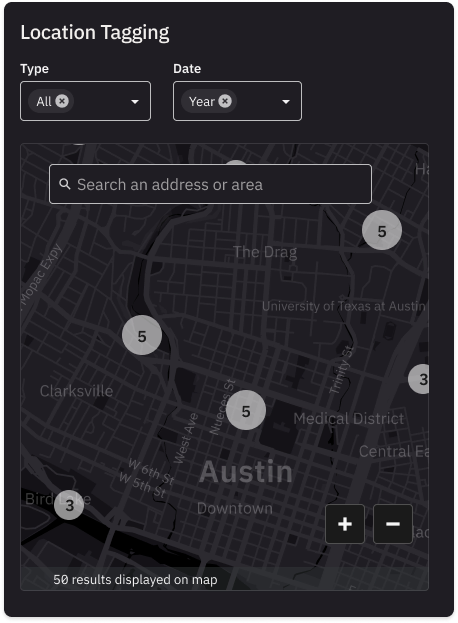 Location Tagging widget with Type and Date filters