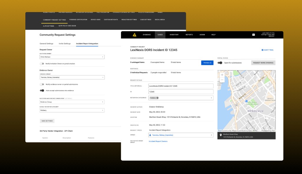 Community Request Settings and LexisNexis DORS incident portal